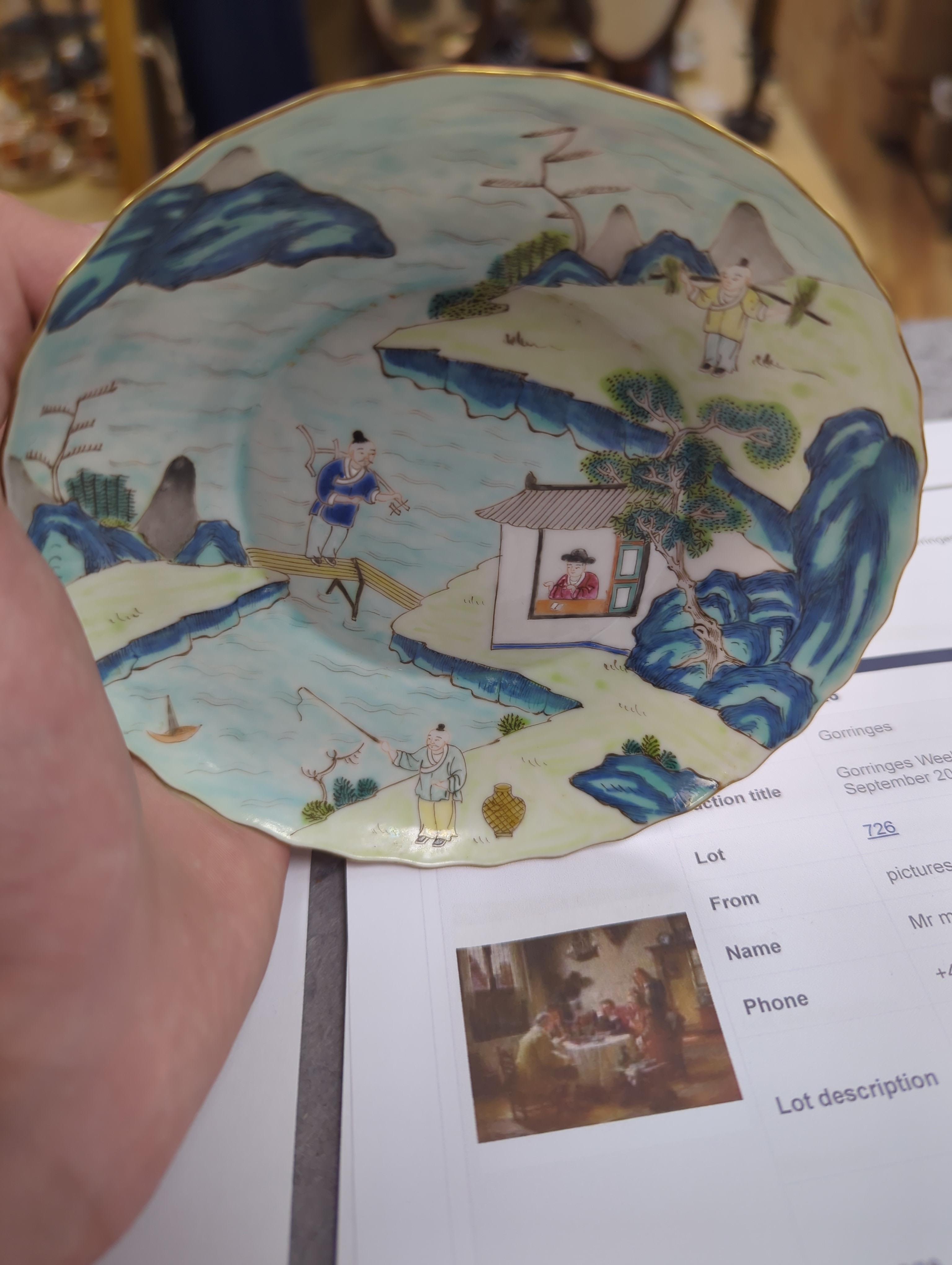 A set of four Chinese enamelled porcelain saucers, 13cm